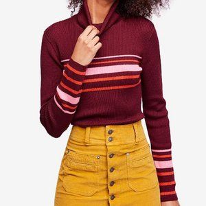 Free People | Purple Striped Turtleneck Sweater